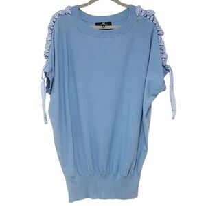 Womens Elisabetta Franchi Light Blue Short Dolman Sleeve Lace up Shoulders 40